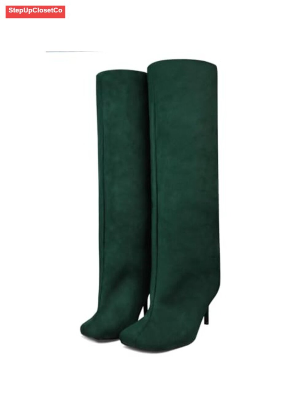Women's Wide Calf Knee High Suede Boots Square Toe Kitten Heel